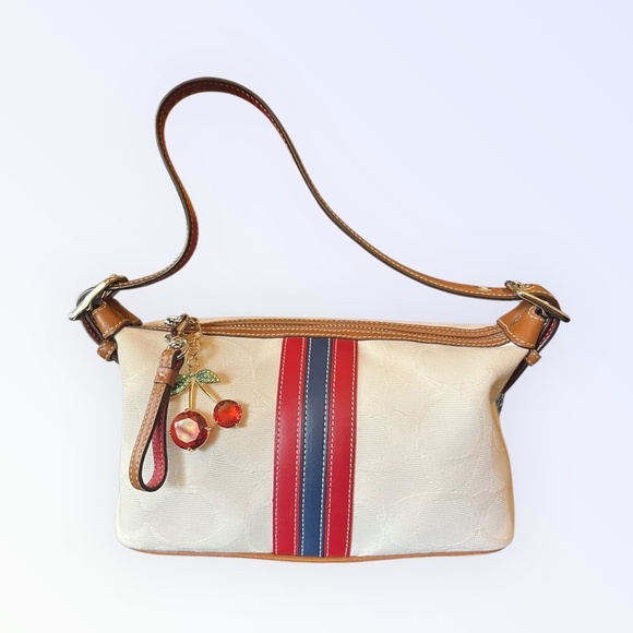 Vintage Coach Studio Small Shoulder Bag 6641 Y2K Ivory Red Blue Stripe Rare COA - Picture 2 of 16